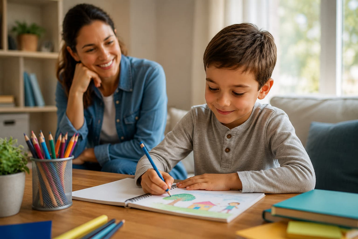 A parent and child sitting together at home, building self-confidence through daily connection