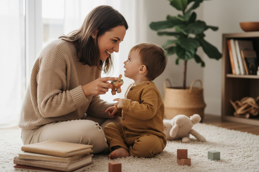 Parent reading with toddler to support speech and language development