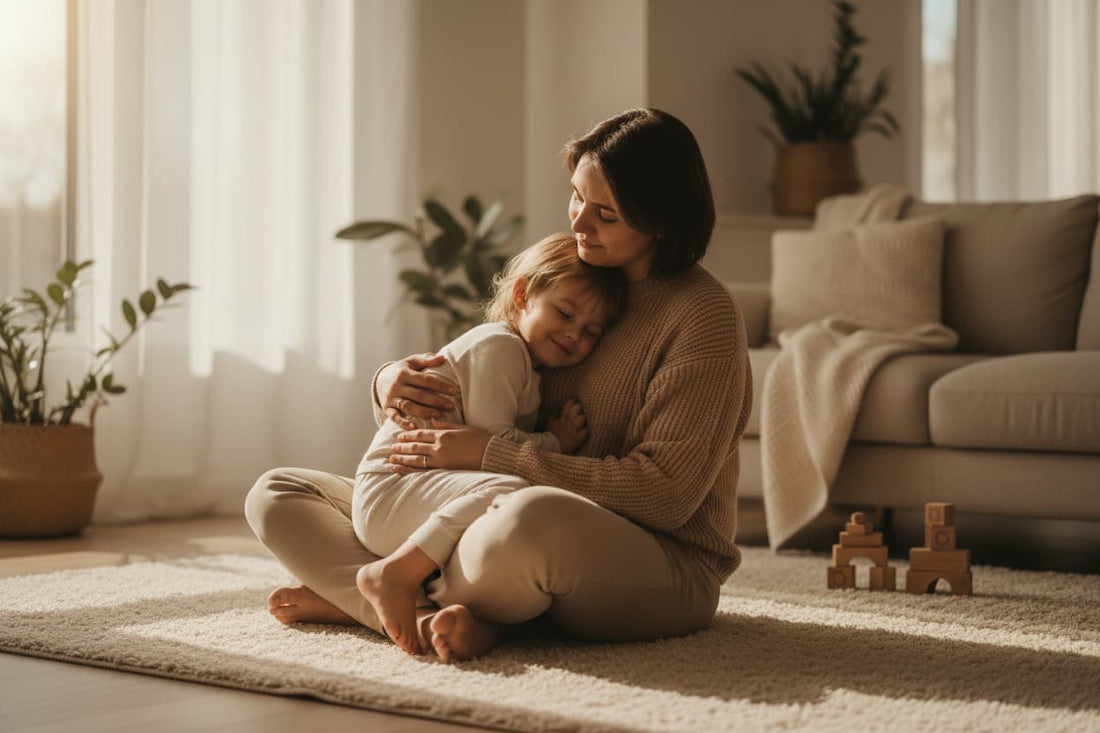 parent kneeling calmly to a child's eye level — practical discipline guide that builds connection without rage