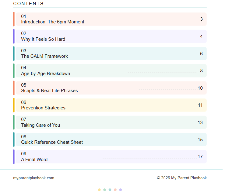 Table of contents for a book or resource on parenting, with chapter titles and page numbers.